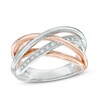 Thumbnail Image 0 of 1/8 CT. T.W. Diamond Multi-Row Crossover Ring in Sterling Silver and 10K Rose Gold Plate