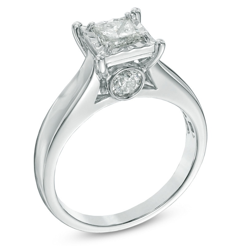 Main Image 2 of 1 CT. T.W. Princess-Cut Diamond Engagement Ring in 14K White Gold (J/I3)