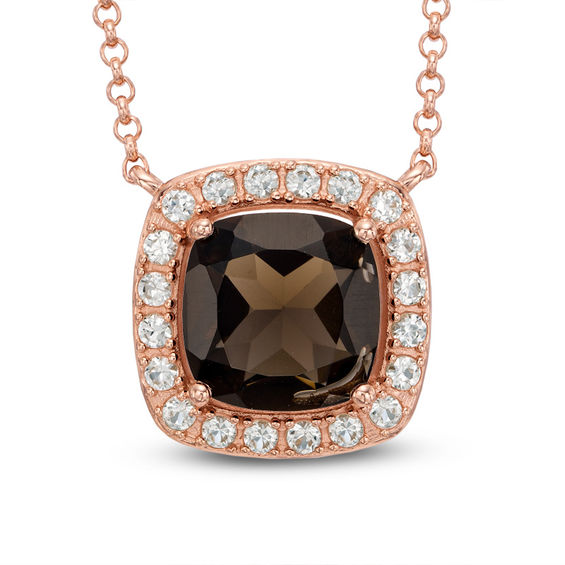 10.0mm Cushion-Cut Smoky Quartz and Lab-Created White Sapphire