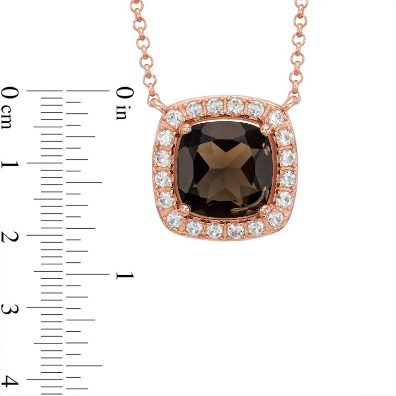 Main Image 2 of 10.0mm Cushion-Cut Smoky Quartz and Lab-Created White Sapphire Necklace in Sterling Silver with 18K Rose Gold Plate