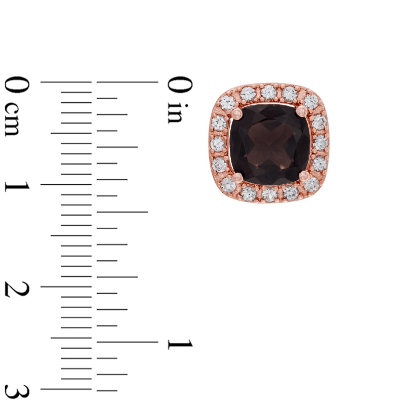 8.0mm Cushion-Cut Smoky Quartz and Lab-Created White Sapphire Earrings in Sterling Silver with 18K Rose Gold Plate