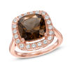 Thumbnail Image 0 of Cushion-Cut Smoky Quartz and Lab-Created White Sapphire Frame Ring in Sterling Silver with 18K Rose Gold Plate