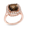 Cushion-Cut Smoky Quartz and Lab-Created White Sapphire Frame Ring in Sterling Silver with 18K Rose Gold Plate