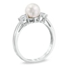 Thumbnail Image 2 of 6.5-7.0mm Freshwater Cultured Pearl and Lab-Created White Sapphire Four-Piece Set in Sterling Silver-Size 7