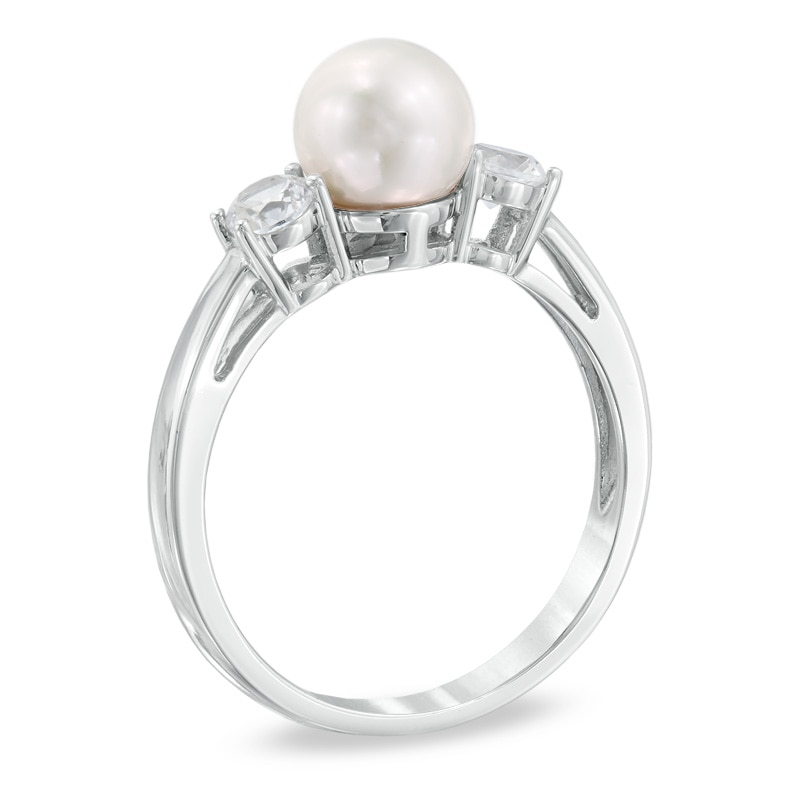Main Image 2 of 6.5-7.0mm Freshwater Cultured Pearl and Lab-Created White Sapphire Four-Piece Set in Sterling Silver-Size 7