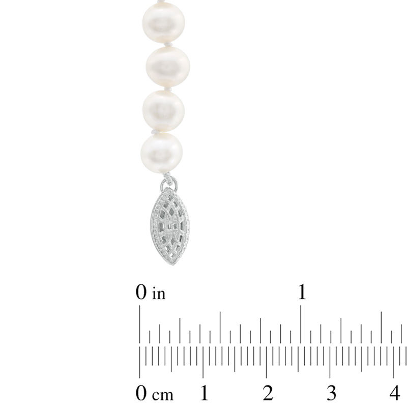 Main Image 4 of 6.5-7.0mm Freshwater Cultured Pearl and Lab-Created White Sapphire Four-Piece Set in Sterling Silver-Size 7