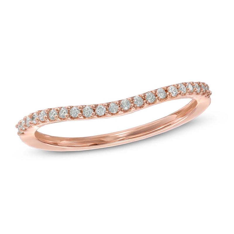 Main Image 1 of 1/8 CT. T.W. Diamond Contour Wedding Band in 14K Rose Gold
