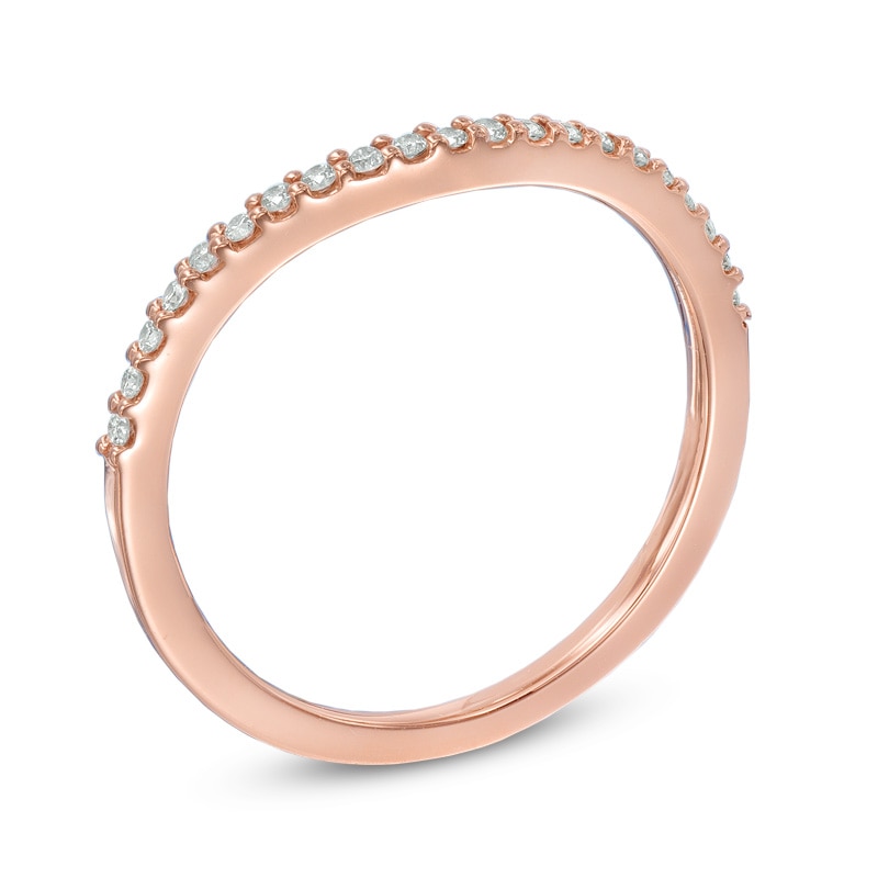 Main Image 2 of 1/8 CT. T.W. Diamond Contour Wedding Band in 14K Rose Gold