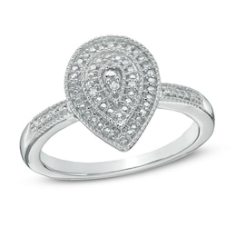 Diamond Accent Beaded Teardrop Ring in Sterling Silver
