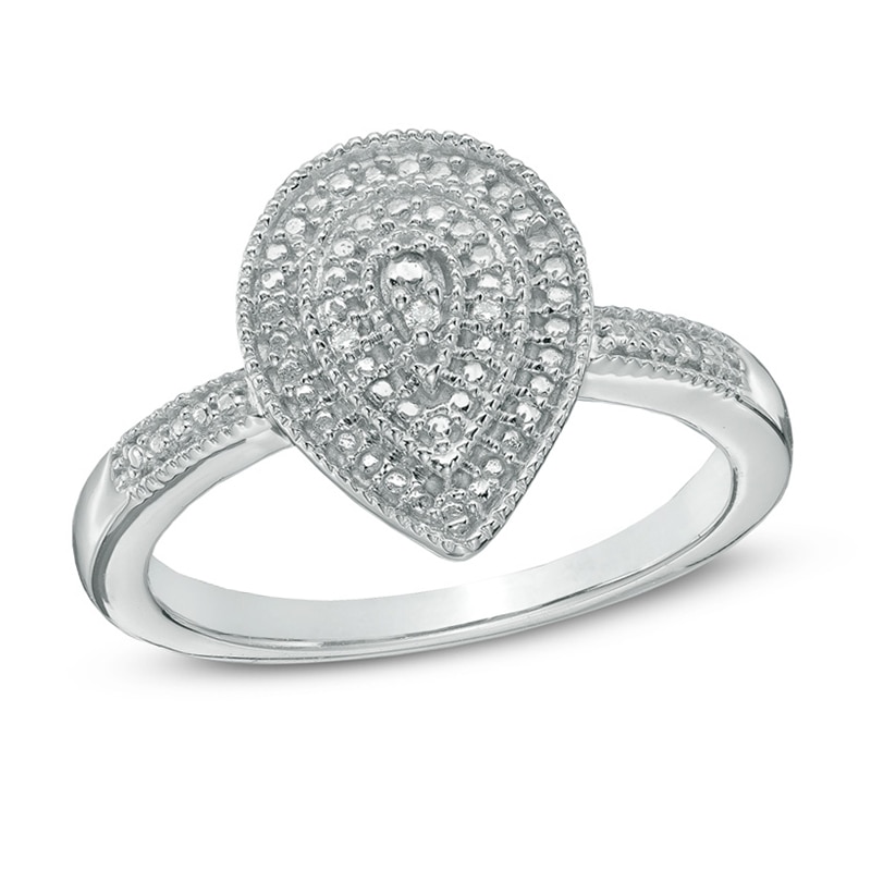 Main Image 1 of Diamond Accent Beaded Teardrop Ring in Sterling Silver