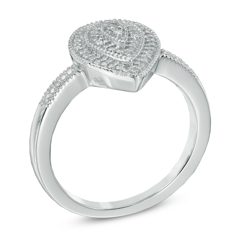 Main Image 2 of Diamond Accent Beaded Teardrop Ring in Sterling Silver