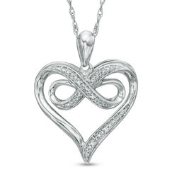 Diamond Accent Beaded Heart with Infinity Pendant in Sterling Silver
