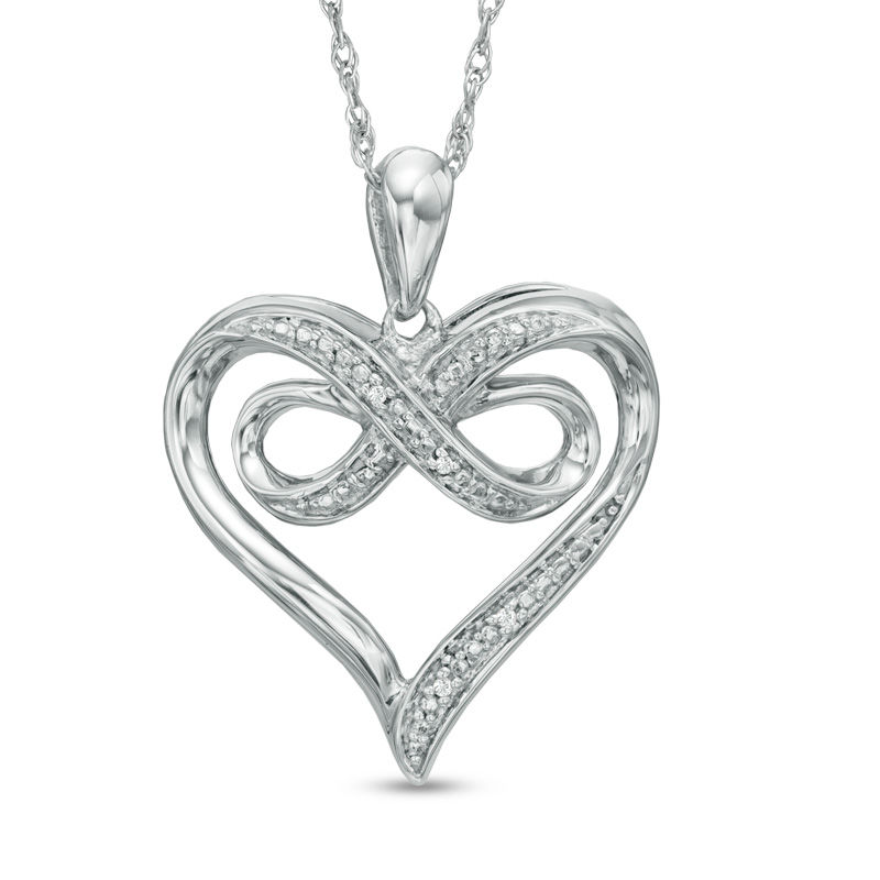 Main Image 1 of Diamond Accent Beaded Heart with Infinity Pendant in Sterling Silver