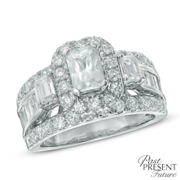 3 CT. T.W. Certified Emerald-Cut Diamond Frame Ring in 14K White Gold (I/I1)
