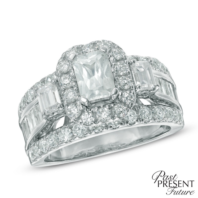 3 CT. T.W. Certified Emerald-Cut Diamond Frame Ring in 14K White Gold (I/I1)
