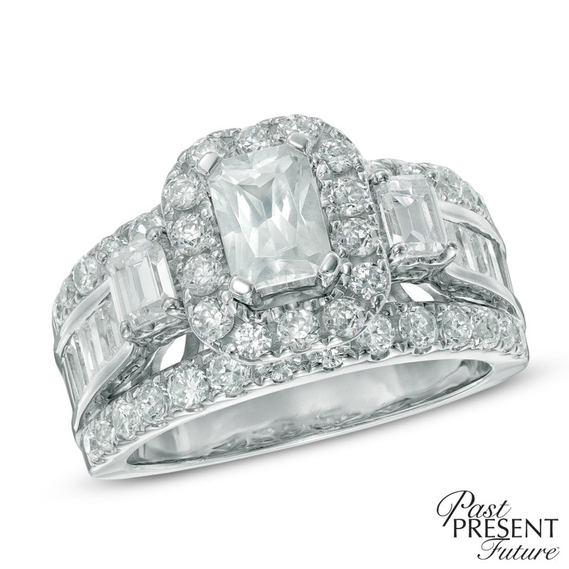 Main Image 1 of 3 CT. T.W. Certified Emerald-Cut Diamond Frame Ring in 14K White Gold (I/I1)