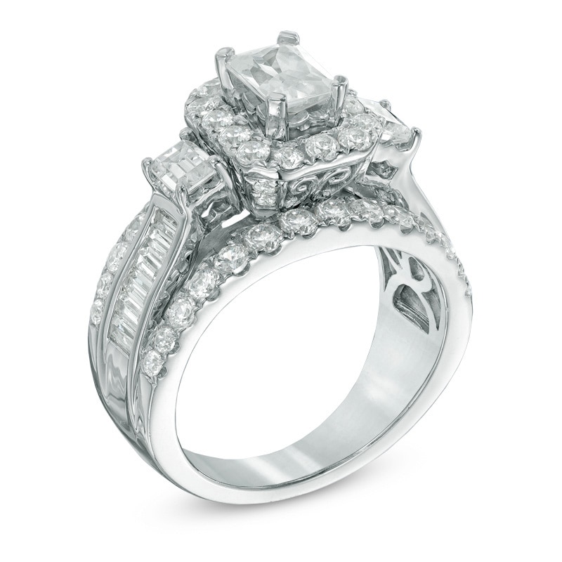 Main Image 2 of 3 CT. T.W. Certified Emerald-Cut Diamond Frame Ring in 14K White Gold (I/I1)