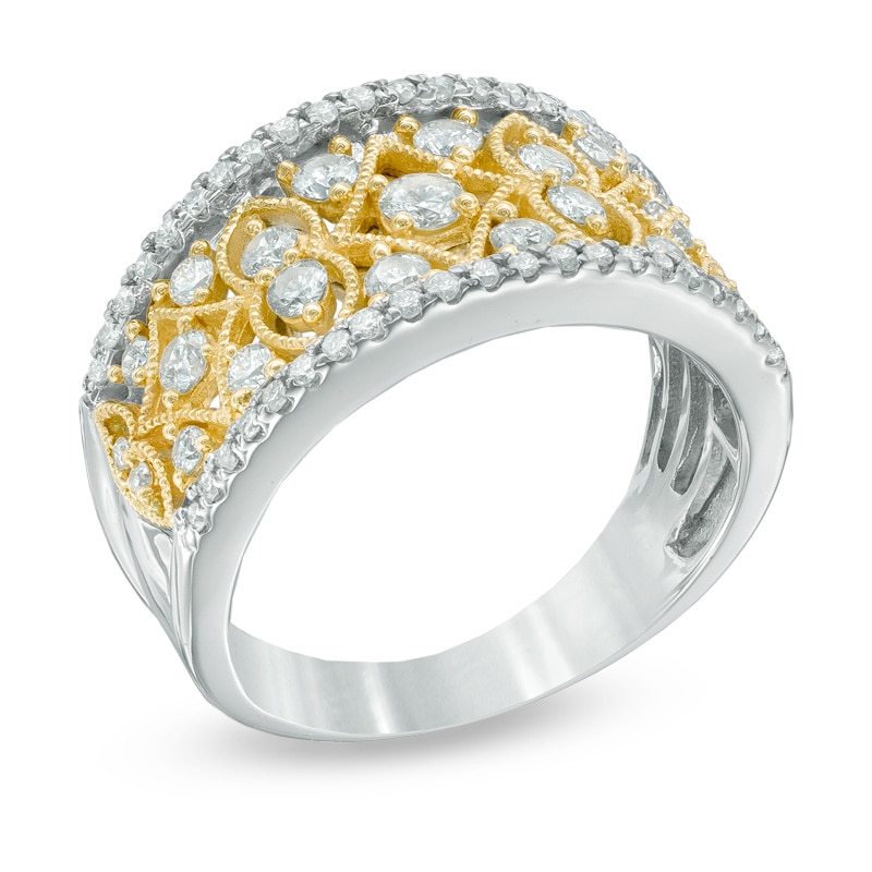 1 CT. T.W. Diamond Geometric Lattice Ring in 14K Two-Tone Gold