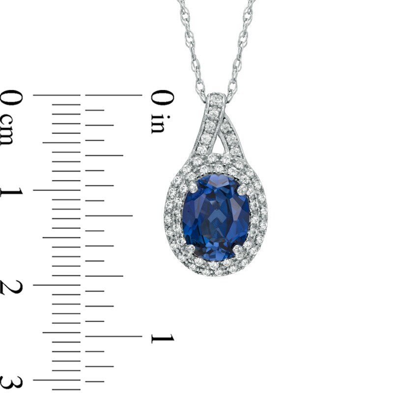 Main Image 2 of Oval Lab-Created Blue and White Sapphire Pendant in Sterling Silver