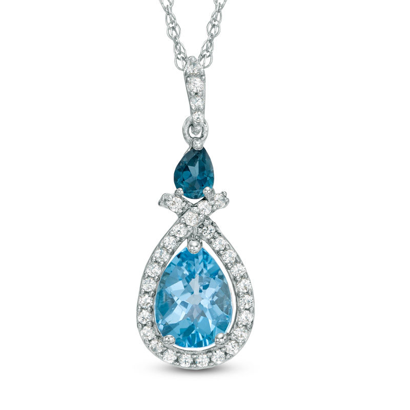 Main Image 1 of Pear-Shaped Blue Topaz and Lab-Created White Sapphire Pendant in Sterling Silver