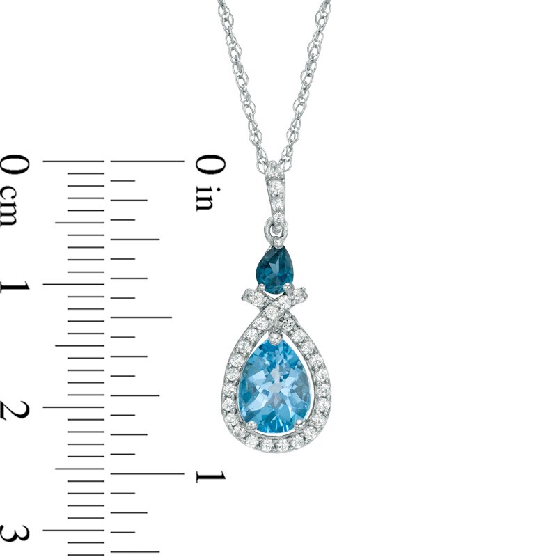 Main Image 2 of Pear-Shaped Blue Topaz and Lab-Created White Sapphire Pendant in Sterling Silver