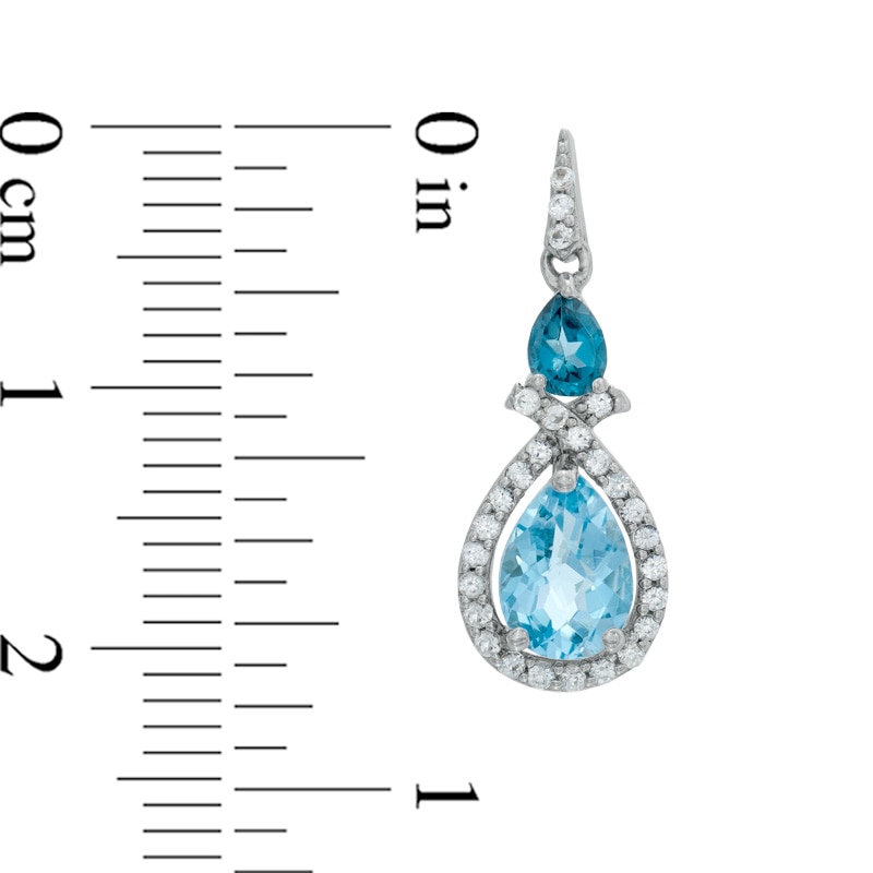 Pear-Shaped Blue Topaz and Lab-Created White Sapphire Drop Earrings in Sterling Silver