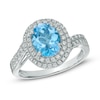 Thumbnail Image 0 of Oval Swiss Blue Topaz and Lab-Created White Sapphire Double Frame Ring in Sterling Silver