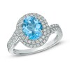 Thumbnail Image 0 of Oval Swiss Blue Topaz and Lab-Created White Sapphire Double Frame Ring in Sterling Silver