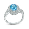 Thumbnail Image 1 of Oval Swiss Blue Topaz and Lab-Created White Sapphire Double Frame Ring in Sterling Silver