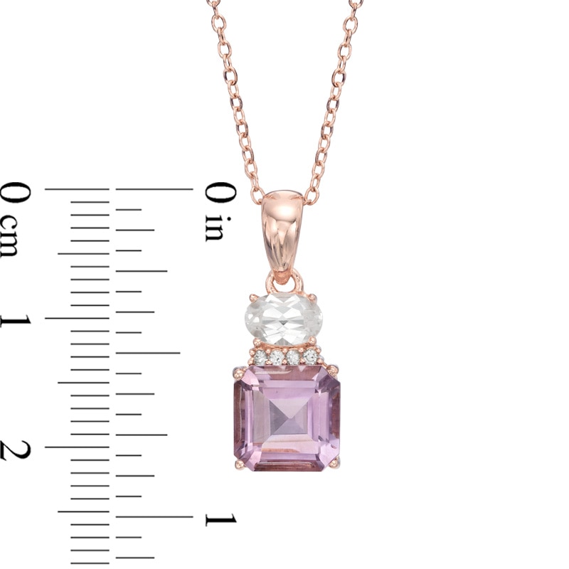 Main Image 2 of 8.0mm Square Rose de France Amethyst and Lab-Created White Sapphire Pendant in Sterling Silver with 18K Rose Gold Plate