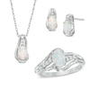 Thumbnail Image 1 of Oval Lab-Created Opal and White Sapphire Pendant, Ring and Stud Earrings Set in Sterling Silver - Size 7