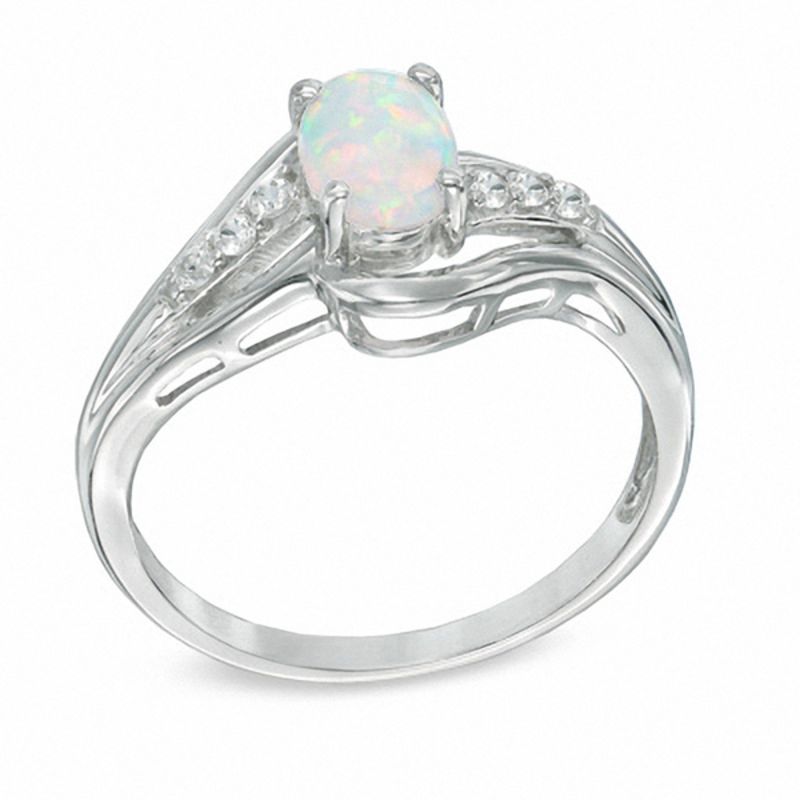 Oval Lab-Created Opal and White Sapphire Pendant, Ring and Stud