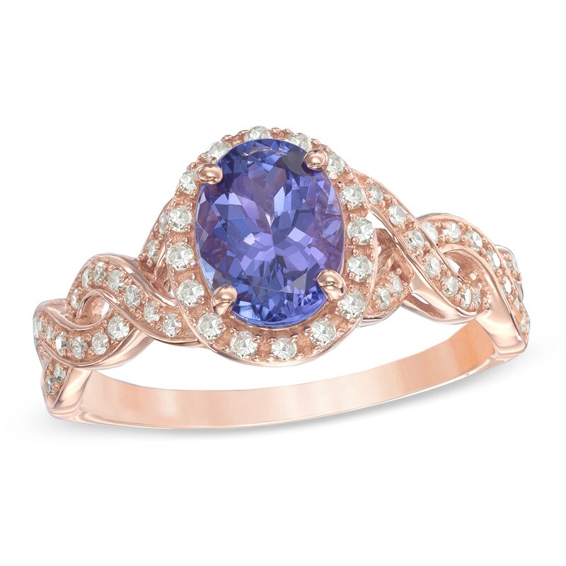 Main Image 1 of Oval Tanzanite and 1/5 CT. T.W. Diamond Ring in 10K Rose Gold