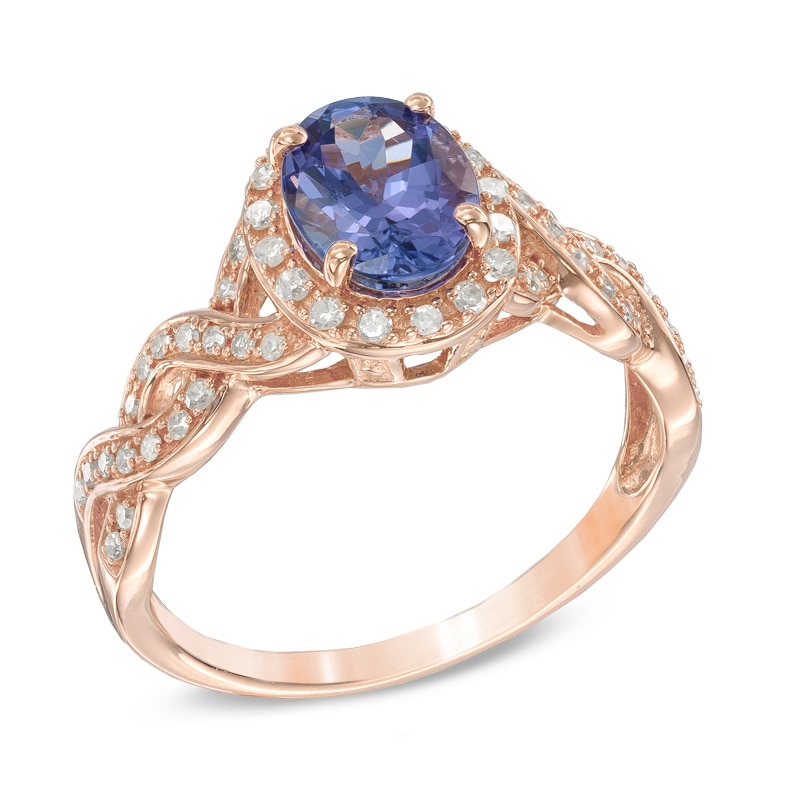 Oval Tanzanite and 1/5 CT. T.W. Diamond Ring in 10K Rose Gold