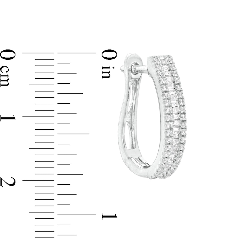 1/2 CT. T.W. Baguette and Round Diamond Hoop Earrings in 10K White Gold