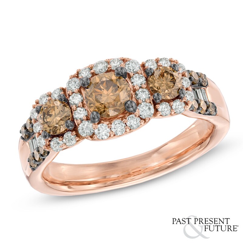 1-1/2 CT. T.W. Champagne and White Diamond Past Present Future® Ring in 14K Rose Gold