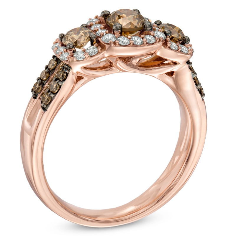 1-1/2 CT. T.W. Champagne and White Diamond Past Present Future® Ring in 14K Rose Gold