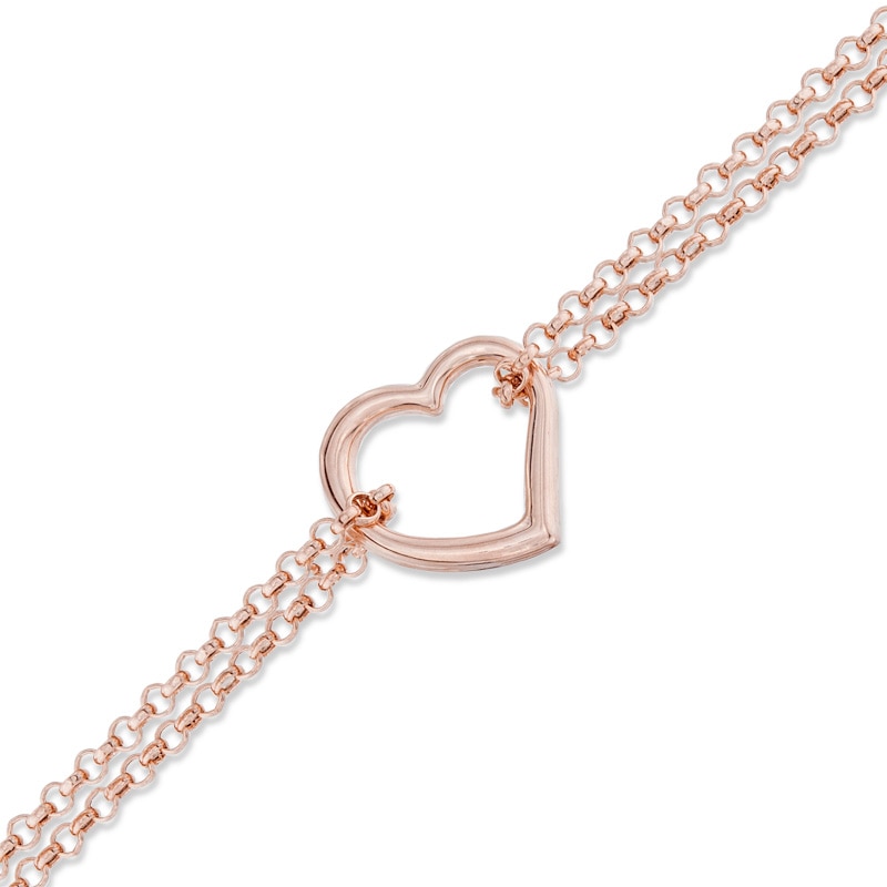 Main Image 1 of Double Strand Heart Anklet in 14K Rose Gold - 10"