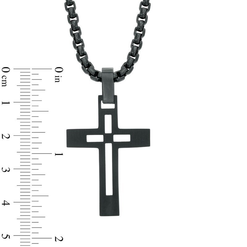 Main Image 2 of Men's Diamond Accent Cross Pendant in Black IP Stainless Steel - 24"