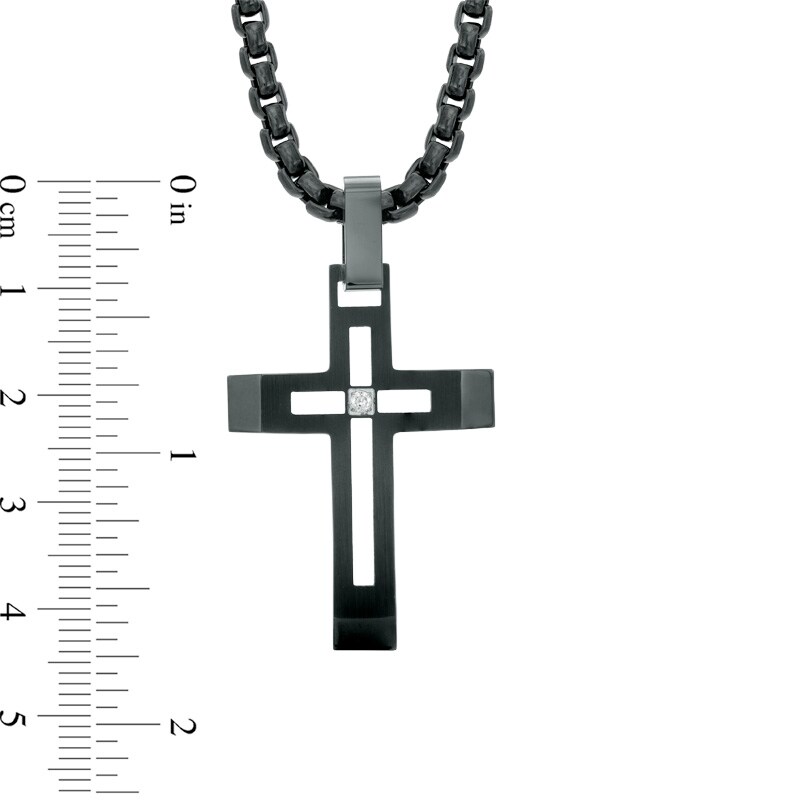 Main Image 3 of Men's Diamond Accent Cross Pendant in Black IP Stainless Steel - 24"