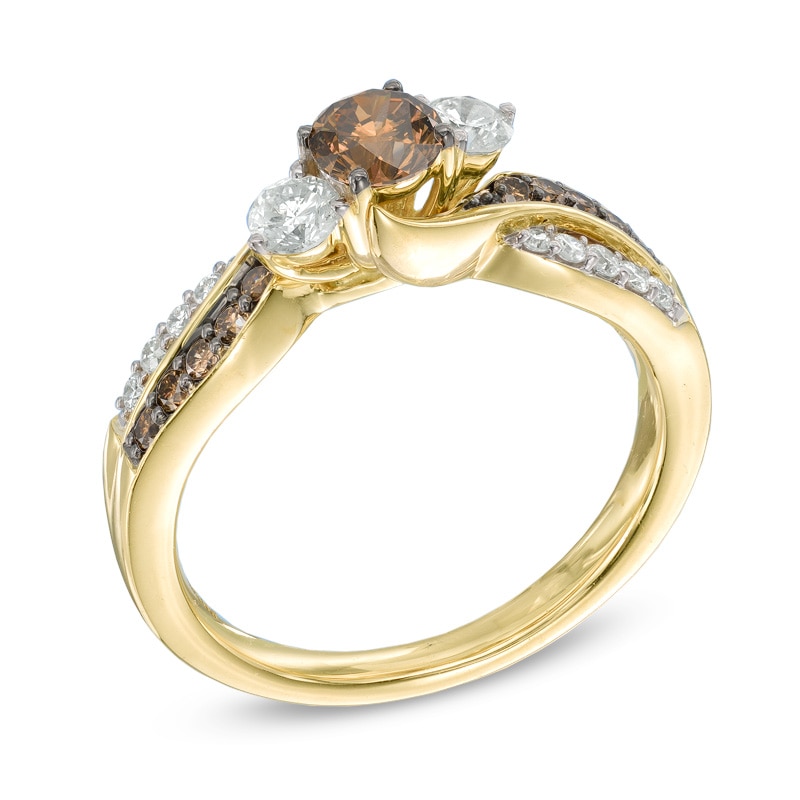 1 CT. T.W. Champagne and White Diamond Bypass Past Present Future® Ring in 14K Gold