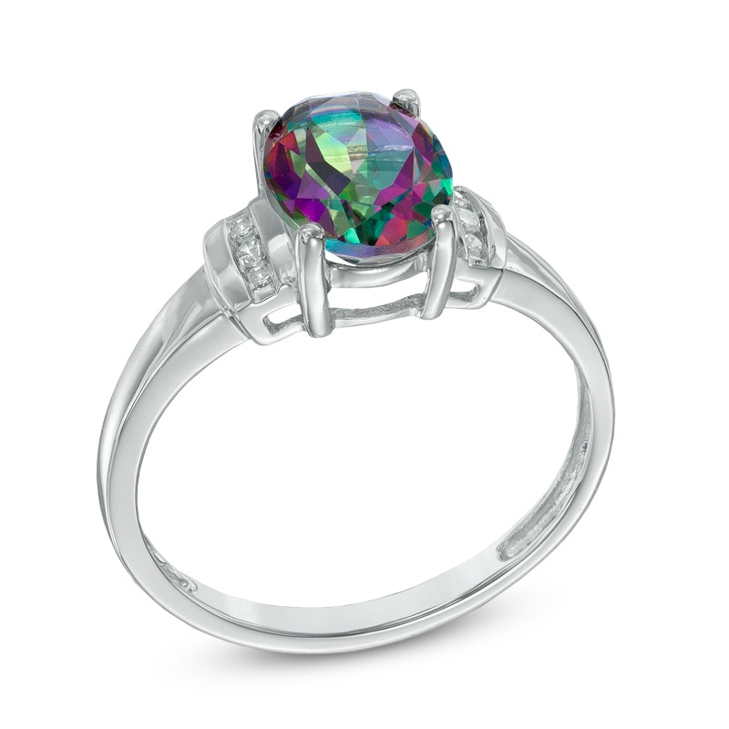 Main Image 2 of Oval Mystic Fire® Topaz and Diamond Accent Ring in 10K White Gold