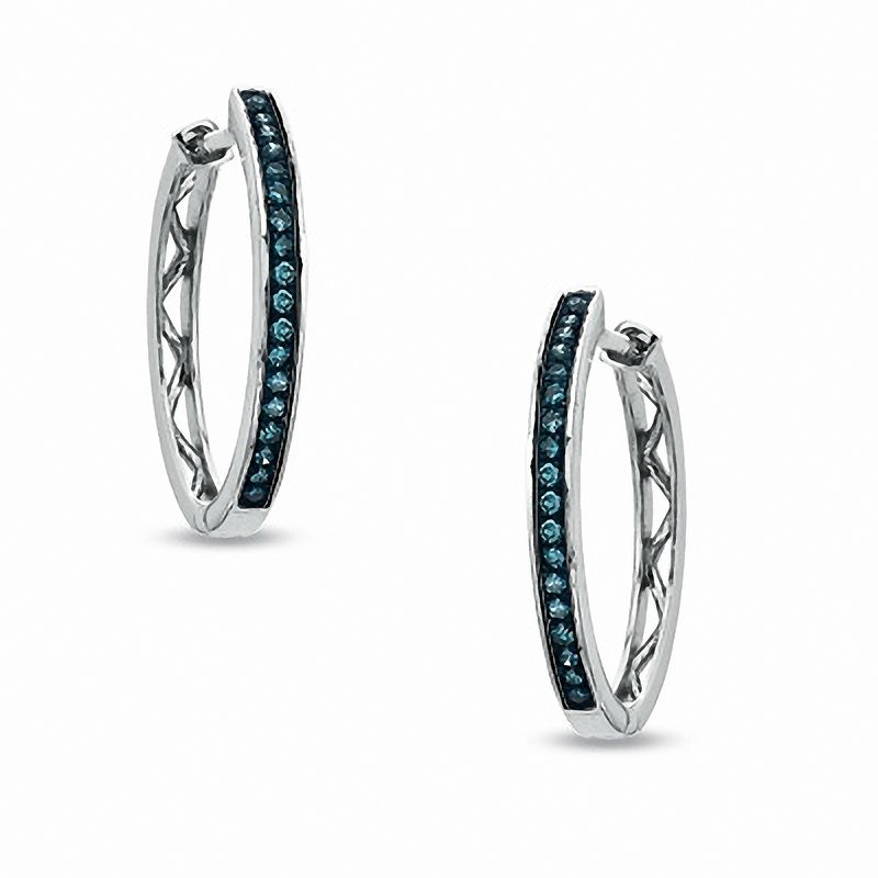 1/10 CT. T.W. Enhanced Blue Diamond Hoop Earrings in 10K White Gold