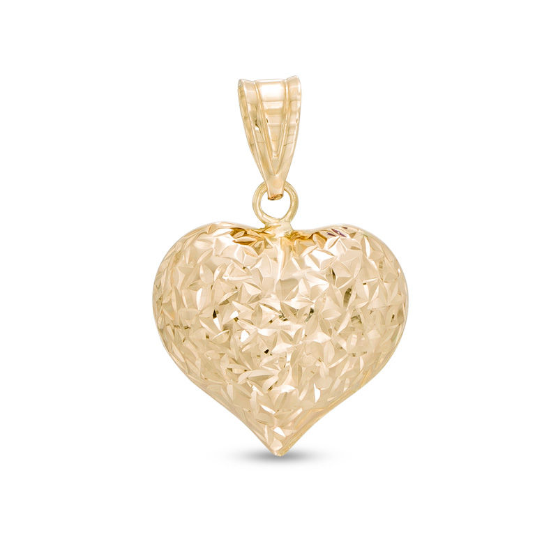 14K Yellow Gold Diamond-Cut Puffed Heart Charm Pendant