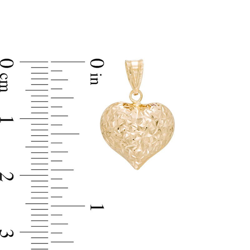Main Image 2 of Diamond-Cut Puffed Heart Necklace Charm in 14K Gold