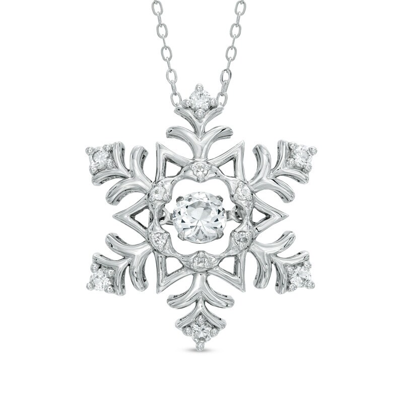 Main Image 1 of Lab-Created White Sapphire Snowflake Pendant in Sterling Silver