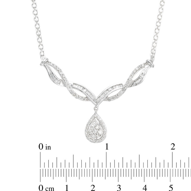 Main Image 2 of 1 CT. T.W. Pear-Shaped Composite Diamond Drop Braid Necklace in 10K White Gold - 17.6"