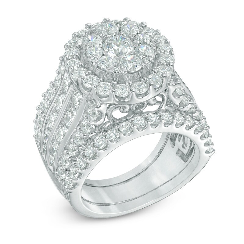 Main Image 2 of 5 CT. T.W. Composite Diamond Oval Frame Three Piece Bridal Set in 14K White Gold