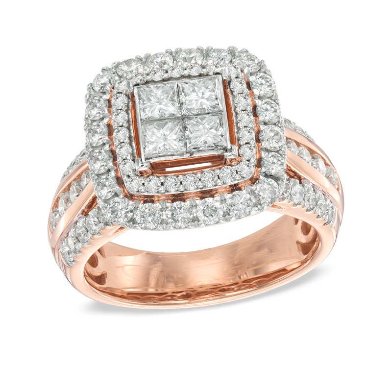 Main Image 1 of 2 CT. T.W. Princess-Cut Quad Diamond Double Frame Engagement Ring in 14K Rose Gold