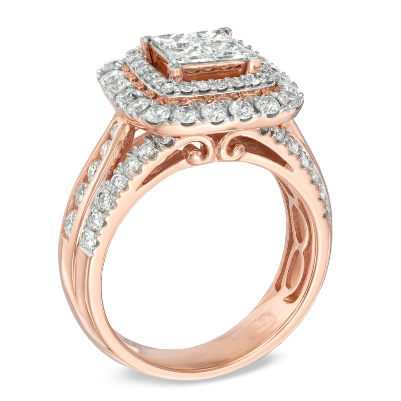 Main Image 2 of 2 CT. T.W. Princess-Cut Quad Diamond Double Frame Engagement Ring in 14K Rose Gold